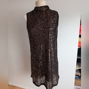 Black and Gold Sequin Sleeveless Dress